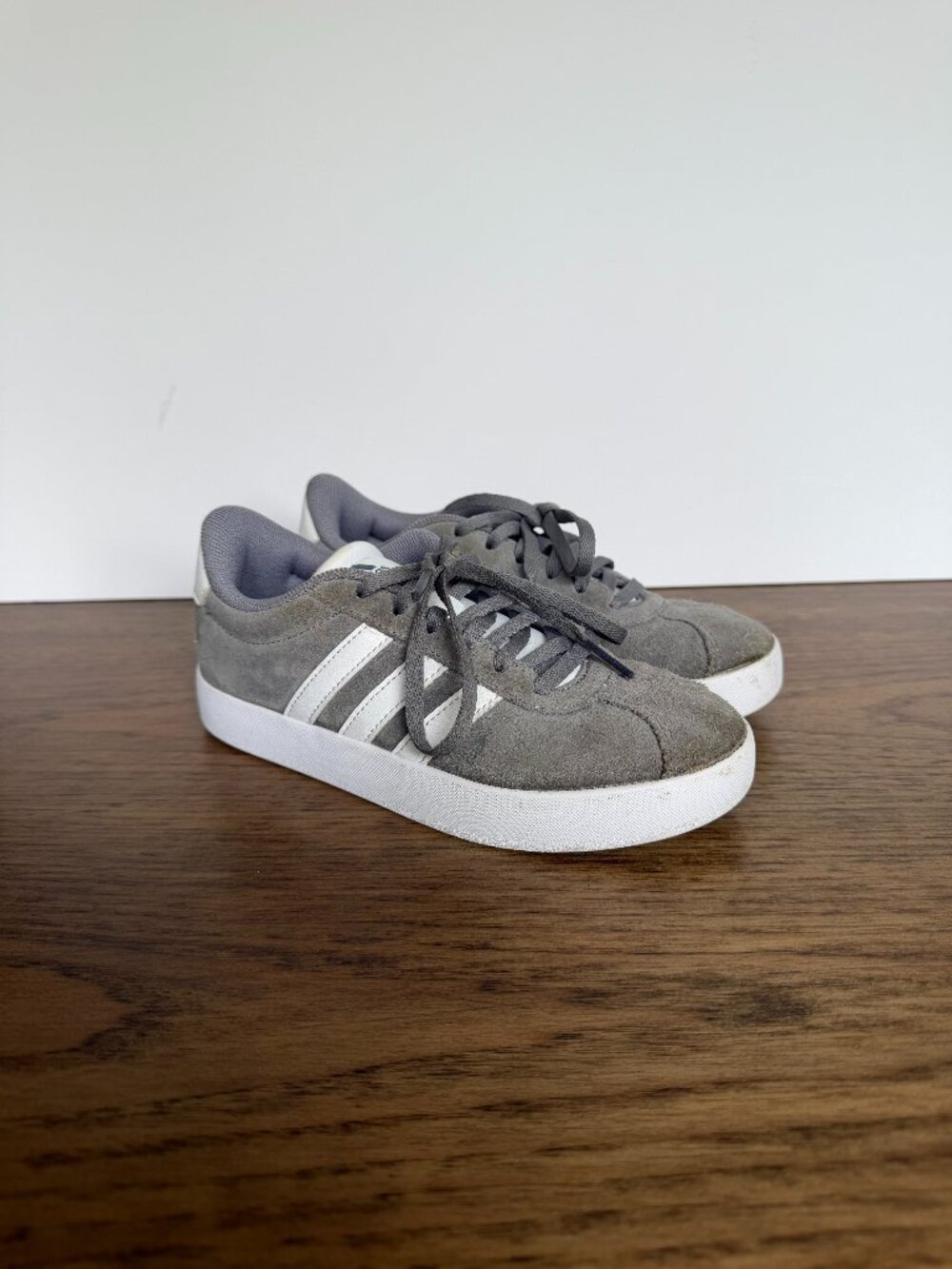 adidas Kids Suede Sneakers in Gray with White Stripes